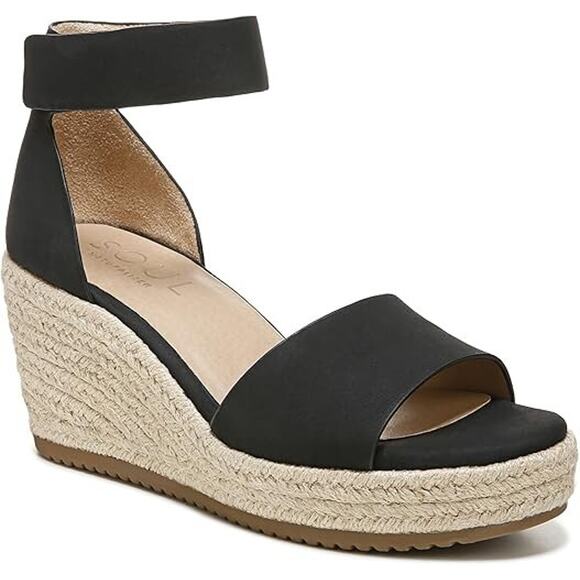 Soul Naturalizer Women's Oakley Ankle Strap Wedge Sandals, Black Size 8W - Picture 1 of 5